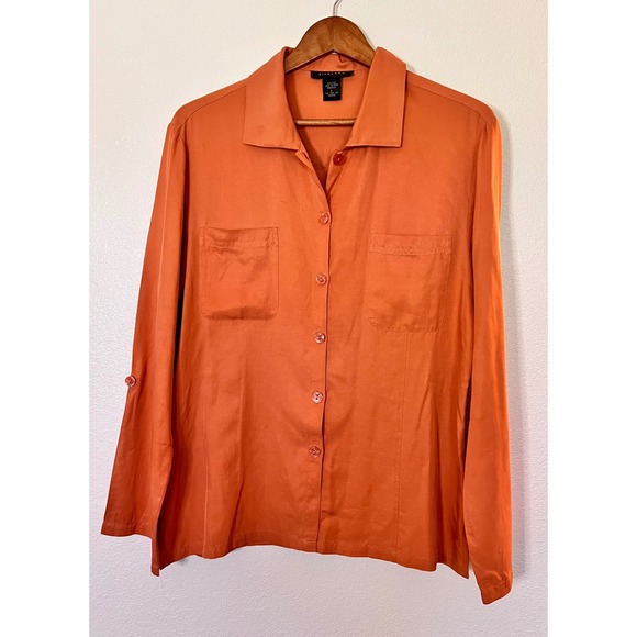 SilkLand Tops - Silkland 100% Silk Button Front Blouse Orange Long Sleeve Size Large